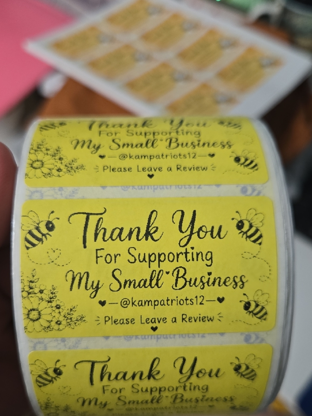 @kampatriots12 Thank You Small Business Sticker Roll - Yellow Bee Design